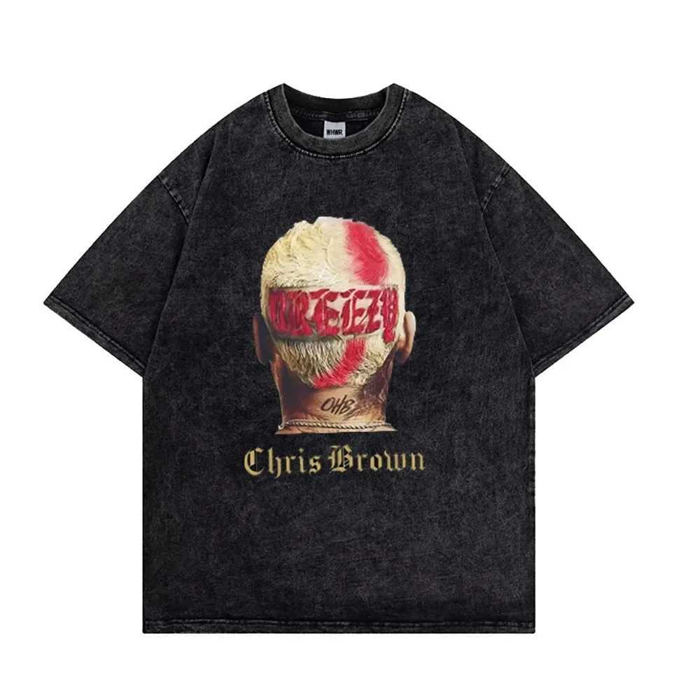 Men's T-Shirts Chris Brown Vintage T-shirt 100% Cotton T-shirts Unisex Y2k T Shirt Under The Influence Tour 2024 Breezy Tshirt Rapper Tees 2024 z