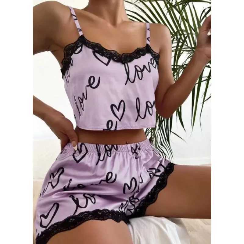 Two piece set of womens pajamas shorts set home clothes printed underwear sexy underwear imitation silk pajamas for womenXJ250220