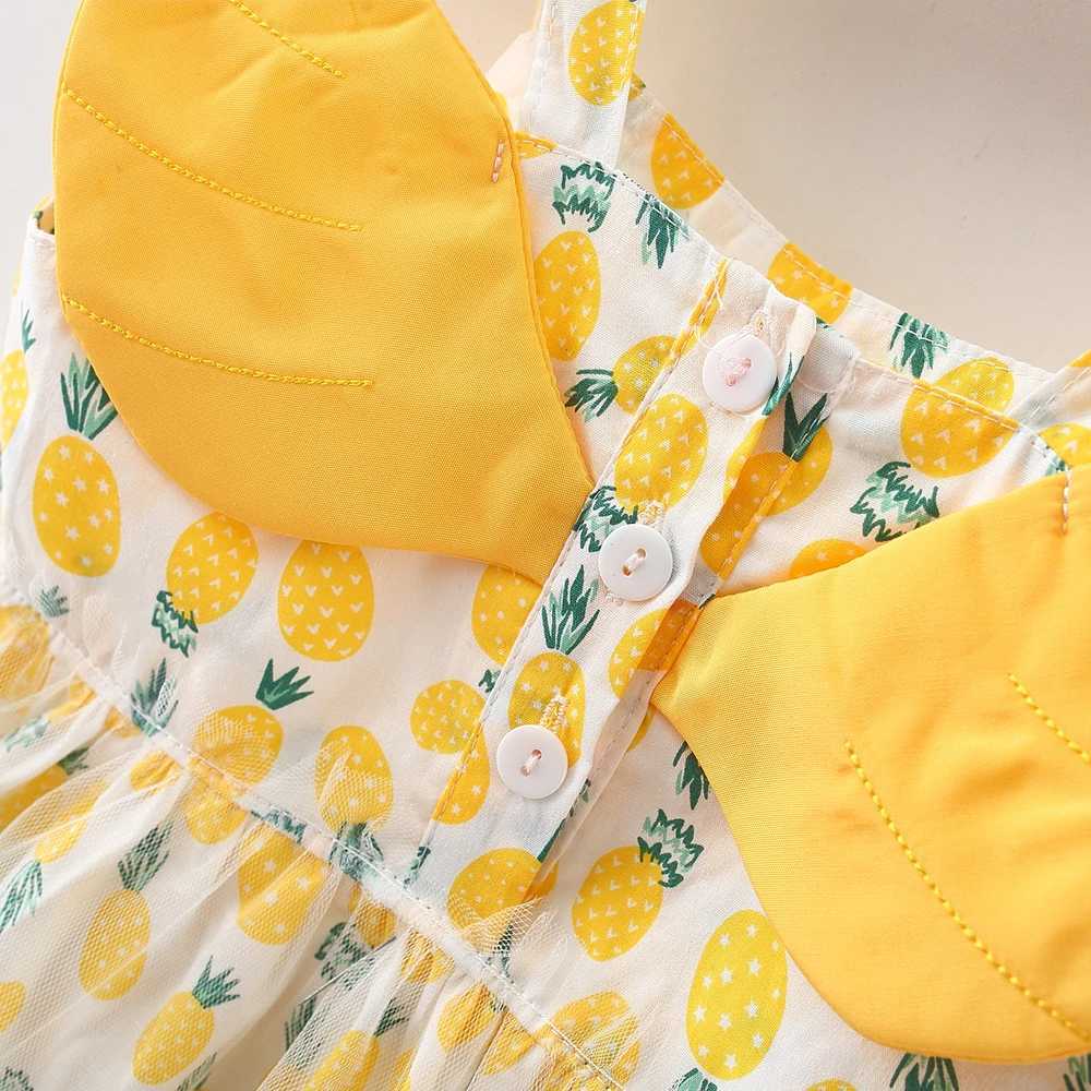 Baby Girl Dress Summer Pineapple Printed Back Wings Girls Dress Cute Girls Mesh Beach Dresses X250220