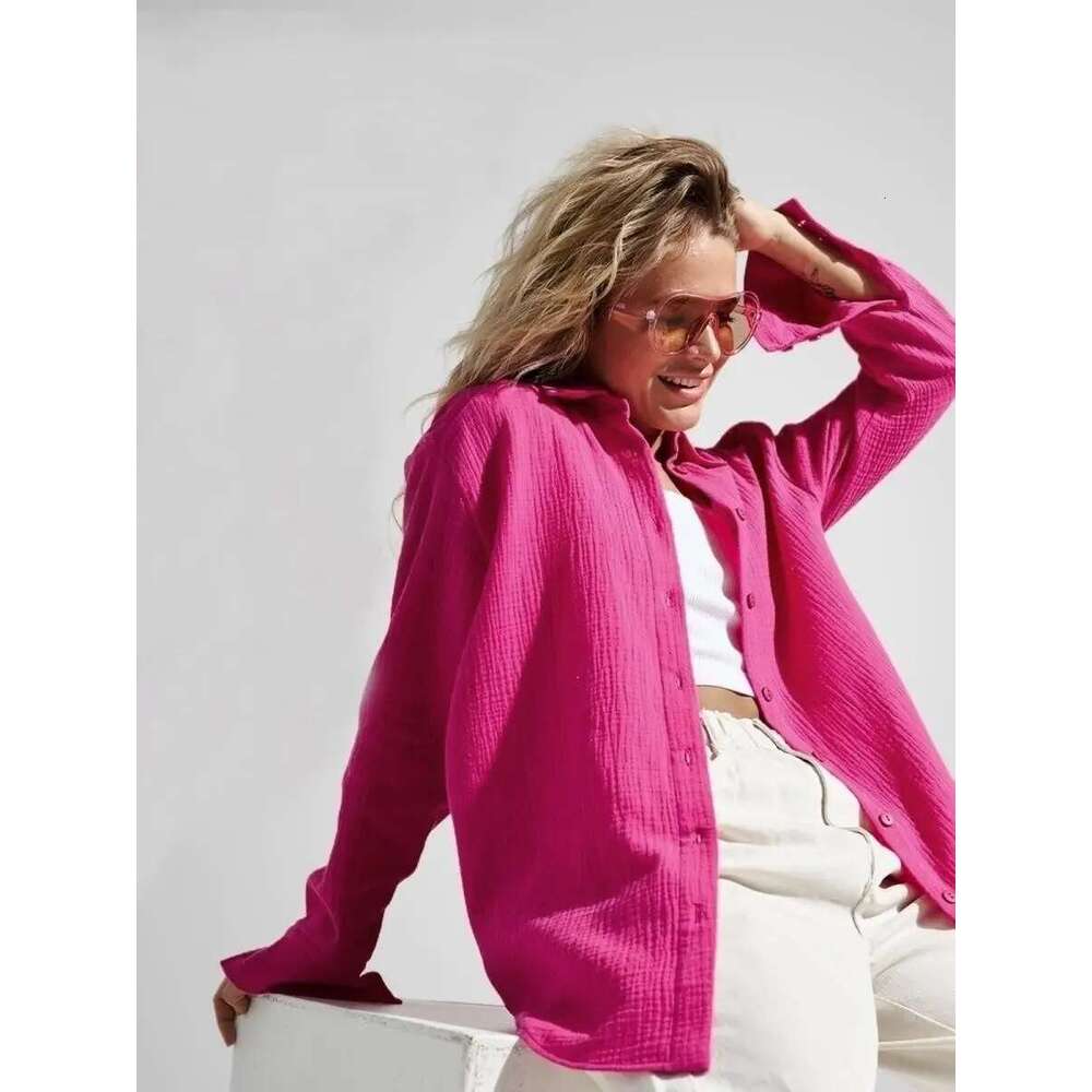 Summer Cotton Shirts For Women Breathable Long Sleeve Sunscreen Shirt Office Lady Solid Blouse Female Loose Chic Tops Outerwear