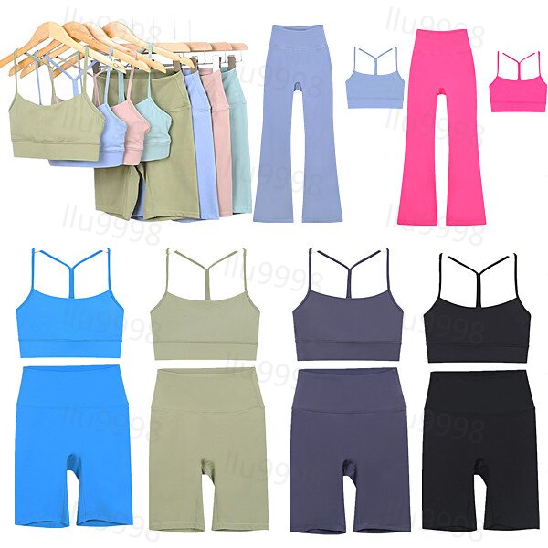 3 Styles Women Yoga Sets Push Up Fitness Hotty Biker Shorts Sports Bra Back Cross High Waist Elastic Sportswear Outfits Gym Suits Cloth Running Workout Tracksuits