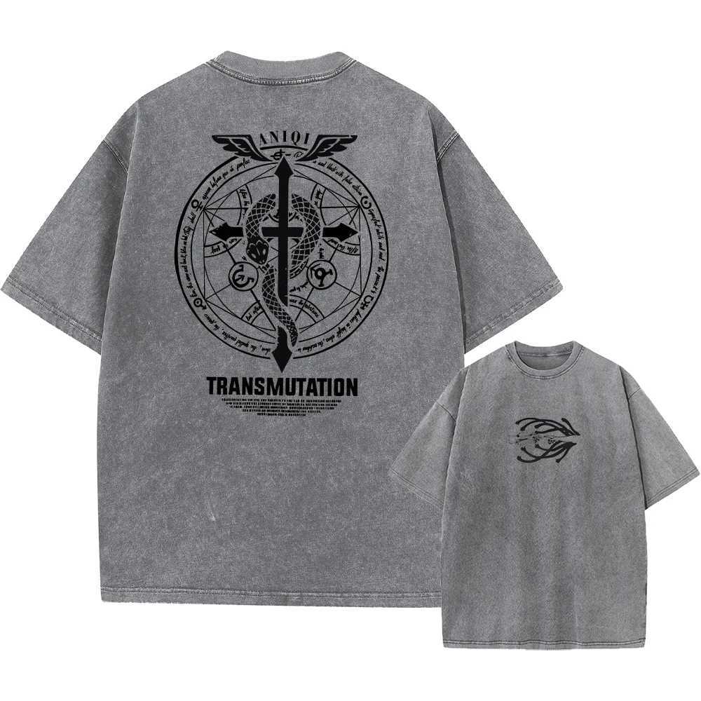 Men's T-Shirts All metal alchemist acid T-shirt mens print retro Harajuku style street wear performance short sleeved top unisex z250221
