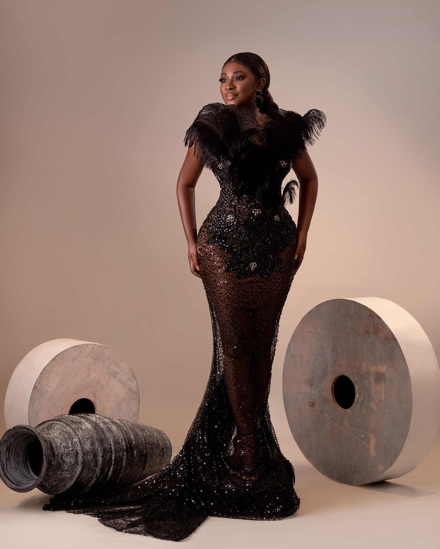 Black Illusion Mermaid Prom Dresses 2025 Beaded Crystals Feather Evening Formal Party Second Birthday Engagement Gowns Plus Size Dress For Special Occ
