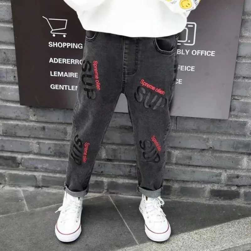 New boys clothing arrow letter gray jeans classic pants childrens denim clothing trend long bottom baby boys casual Trousers Z250220