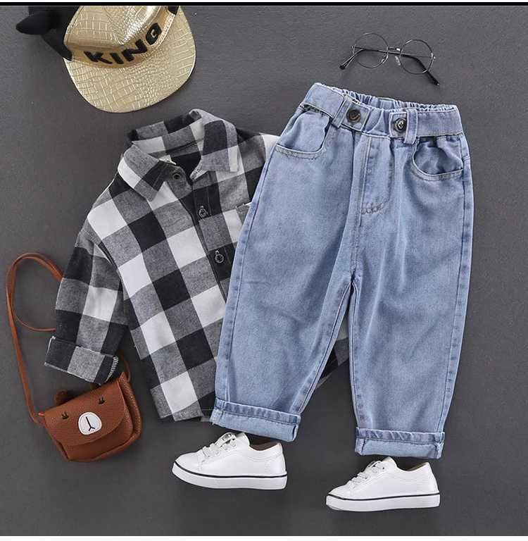 Autumn Spring Baby Boys Jeans Pants Kids Clothes Cotton Casual Children Trousers Denim Boys Clothes 2-6Year Blue and Beige Z250220