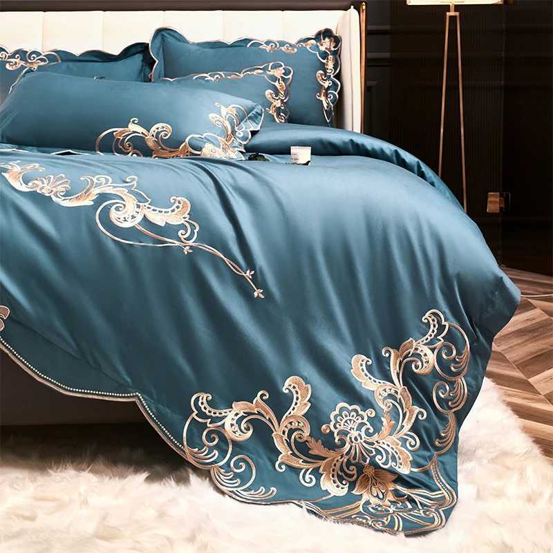 1000 TC Cotton Luxury embroidery Bedding Set Pillowcase Duvet Cover Sets Bed Linen Sheet Double Queen King Size Quilt CoversXJ250220