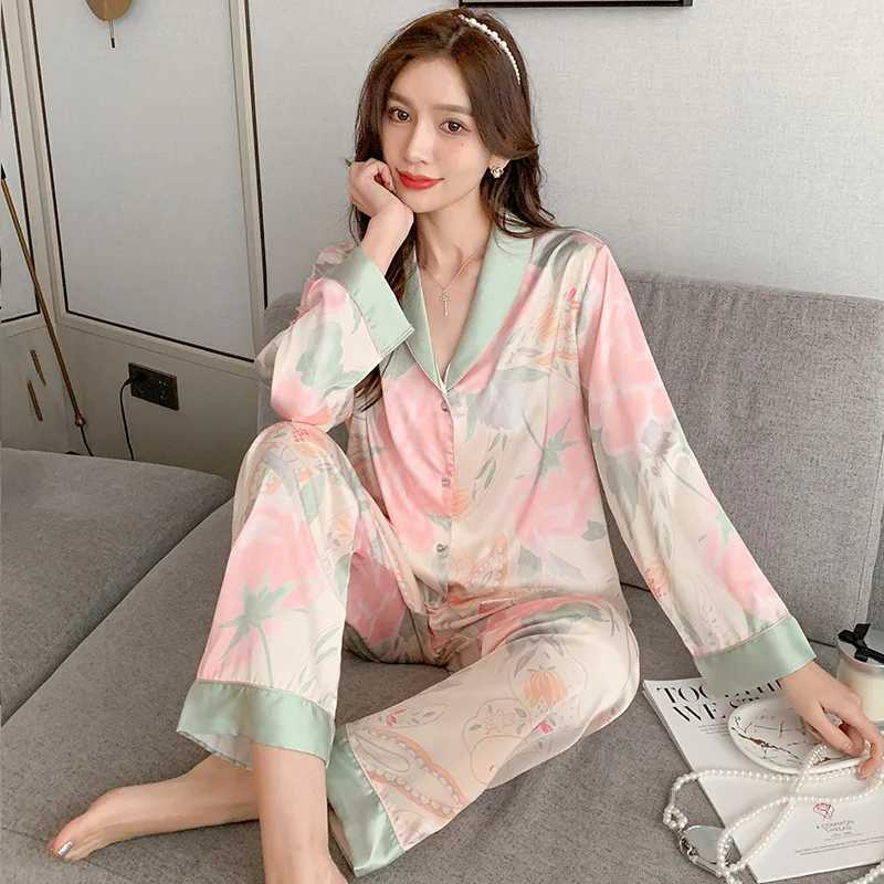 Spring and Autumn Ladies New Pajamas Homewear Two-Piece Fe Summer Thin Silk Sweet Pop Casual Pajamas Homewear SetXJ250220
