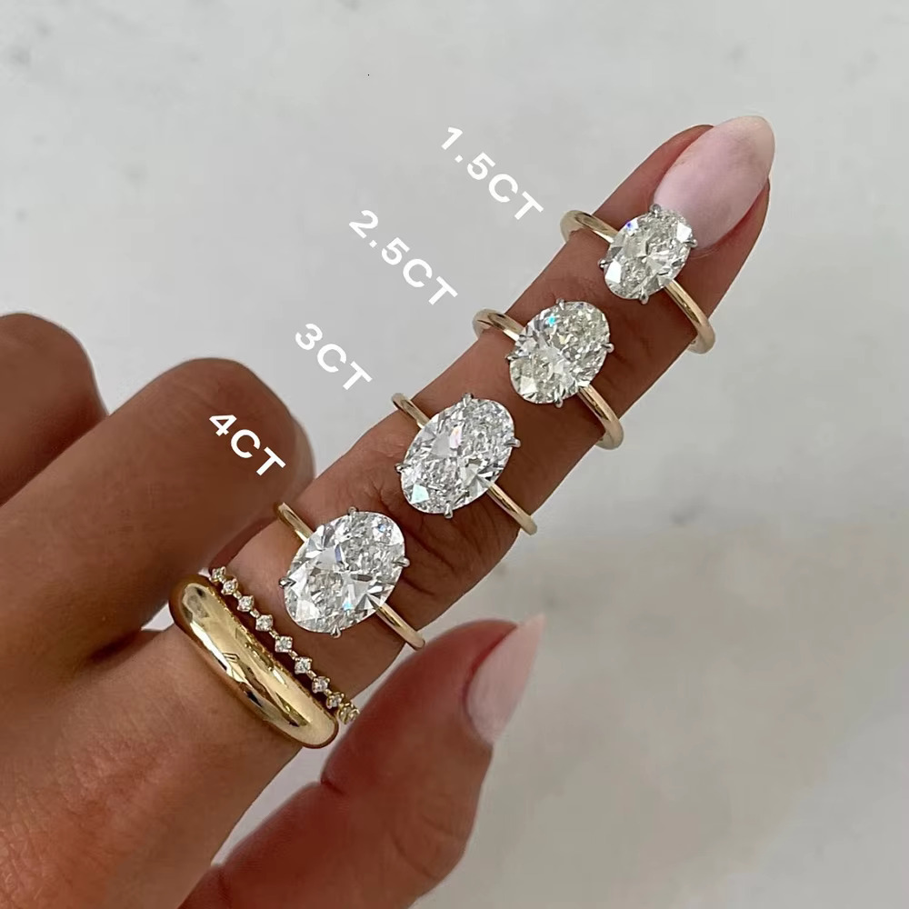 Custom 10K 14K Gold Engagement Solitaire 1CT 2CT 3CT 5CT Oval Cushion Cut VVS Moissanite / Lab Grown Dia Ring