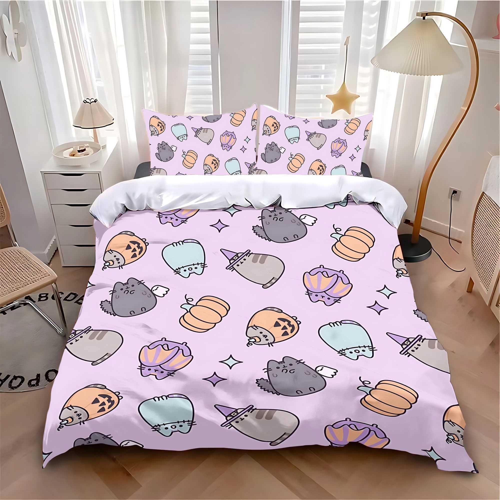Duvet Cover Pillowcase Bedding Set Cartoon P-PusheenS Cat Adult Boy Girl Bedroom Decoration Children Single Double Large SizeXJ250220