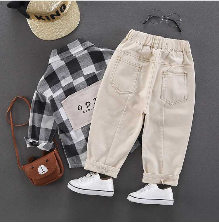 Autumn Spring Baby Boys Jeans Pants Kids Clothes Cotton Casual Children Trousers Denim Boys Clothes 2-6Year Blue and Beige Z250220