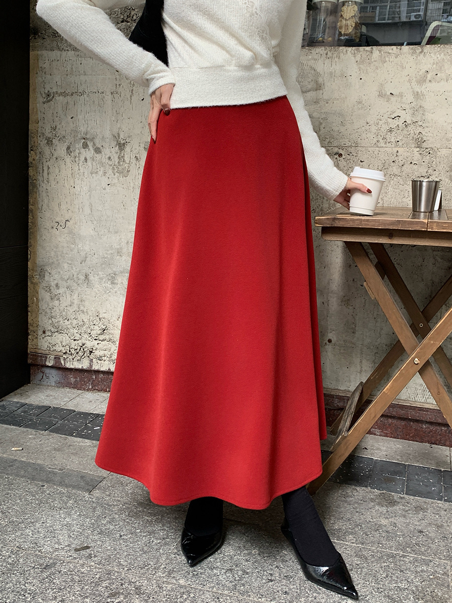 MU2170 Winter new style temperament commuting high waist skirt thick woolen slim long skirt 85101