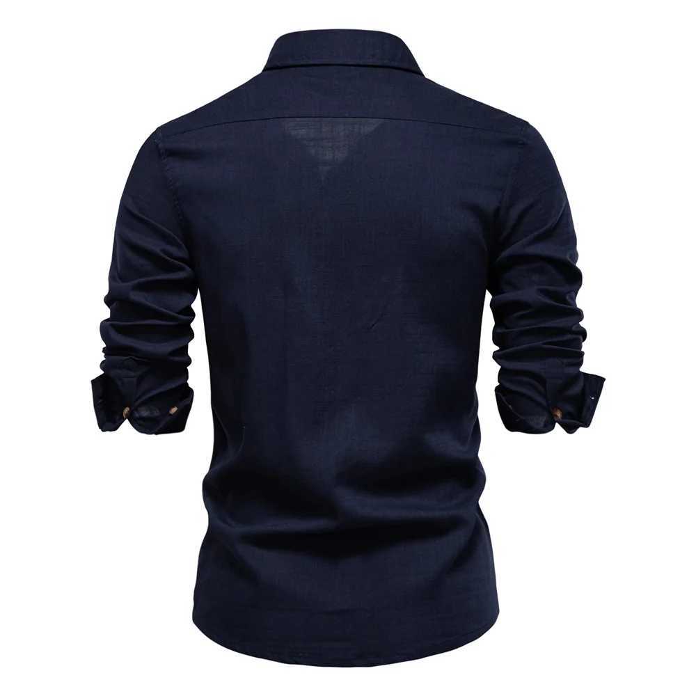 AIOPESON Spring Mens Long-Sleeve Pure Color Linen Shirt For Casual Comfort And Style Breathable Male Shirts W250220