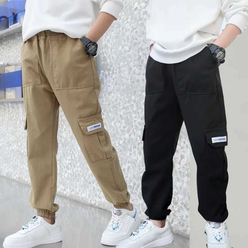 Boys Pants Boys Harem Pants Solid Cargo Pants Teenage Boy Multi-Pocket Trousers Kids Spring Autumn Boys Casual Pants Streetwear Z250220