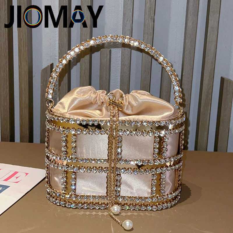 JIOMAY Bucket Bag Luxury Women Ladies Evening Wedding Purse Rhinestone Clutch Bag Luxury Designer Handbag Metal Bucket Tote Bag Z250220