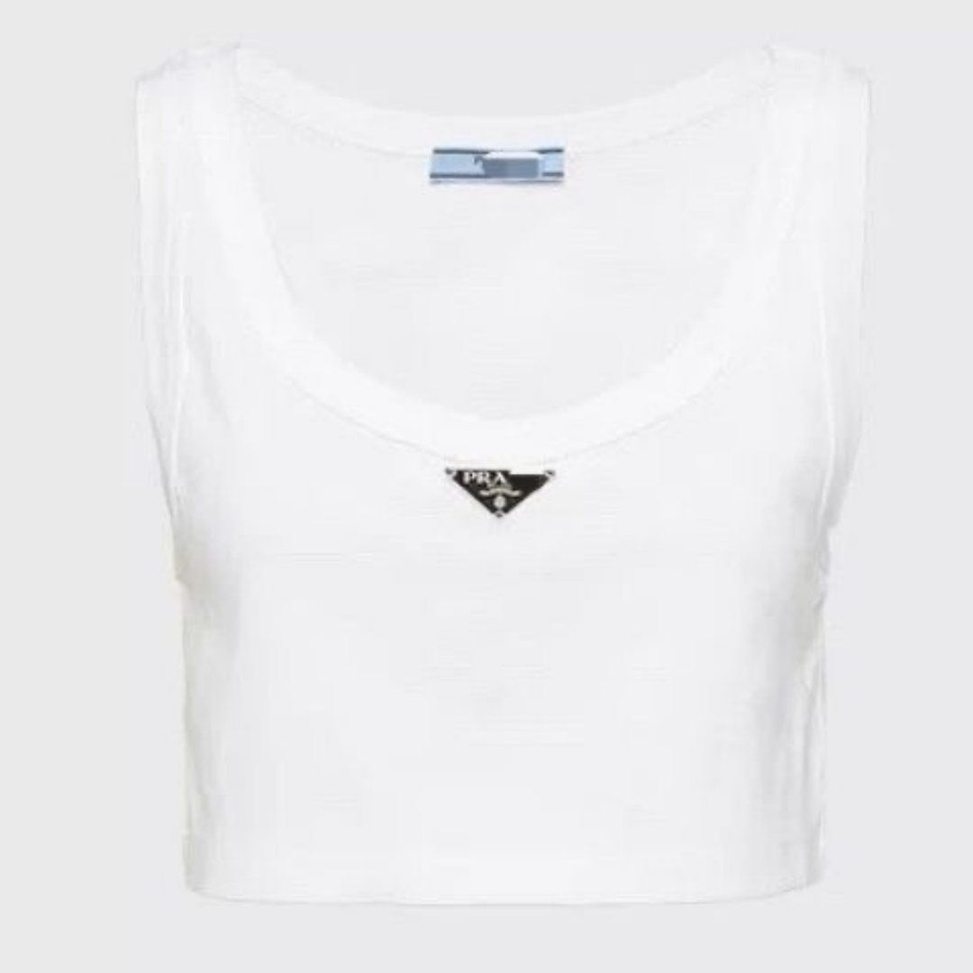 French designer Pa sling triangle label vest summer base pure cotton classic metal sleeveless short sleeve top high quality