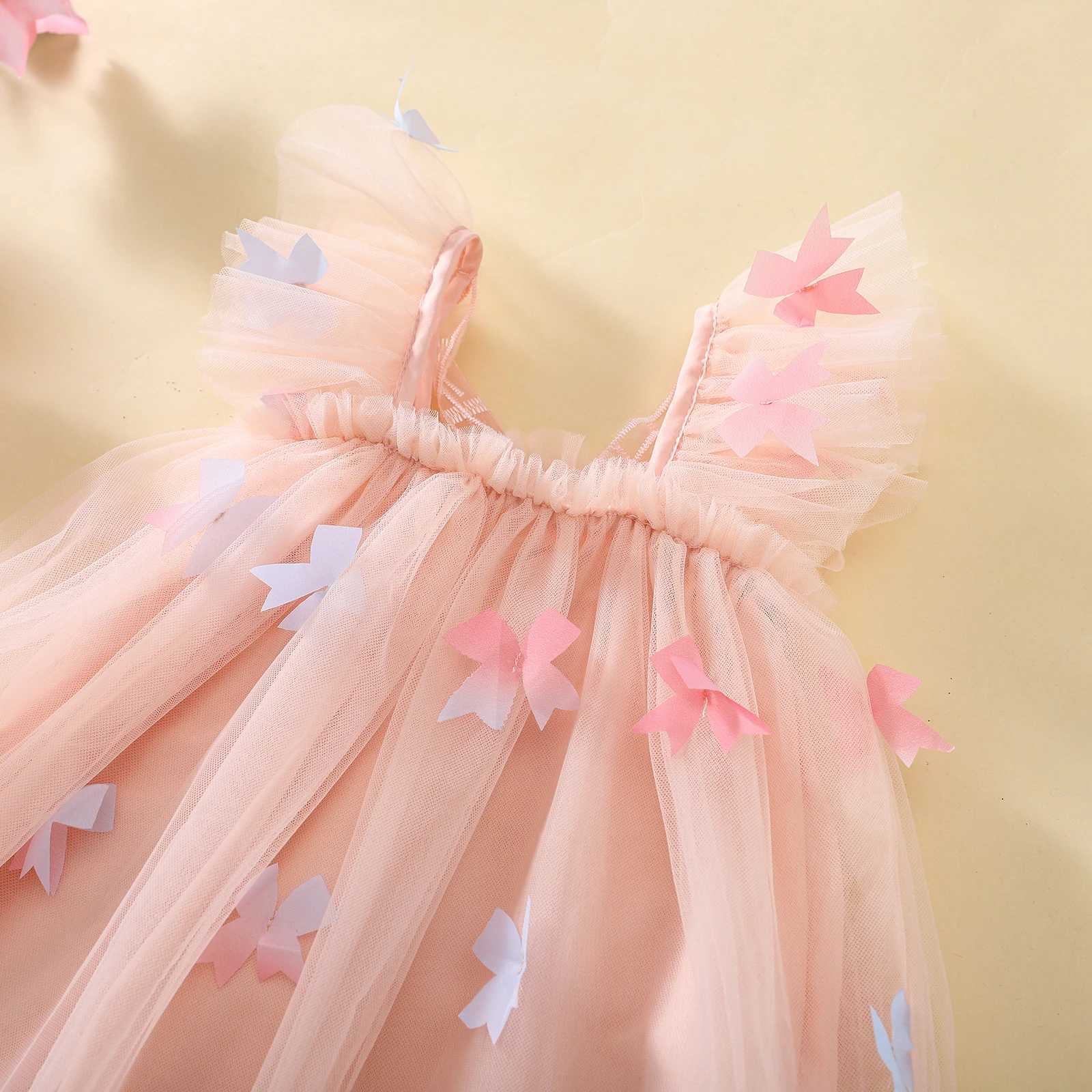 MISOWMNJOY Summer Chiffon Baby Girls Dresses Princess Ruffle Sleeveless Butterfly Bow Tulle Dress Toddler Party Dress with Wings X250220