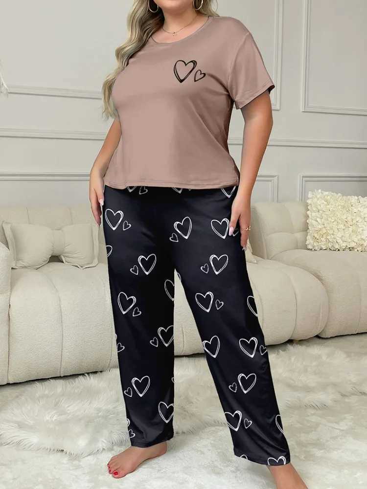 Heart Print Women Pajama Sets Short Sves O Neck Top Full-Length Pants Fe 2 Pieces Spwear Atumn Spring NightwearXJ250220