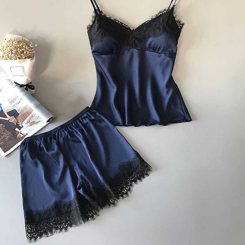 2024 Summer 2 Pcs V-Neck Womens Sexy Pajamas Black Cute Clothes Comfortable Breathable Suspender Shorts SetXJ250220