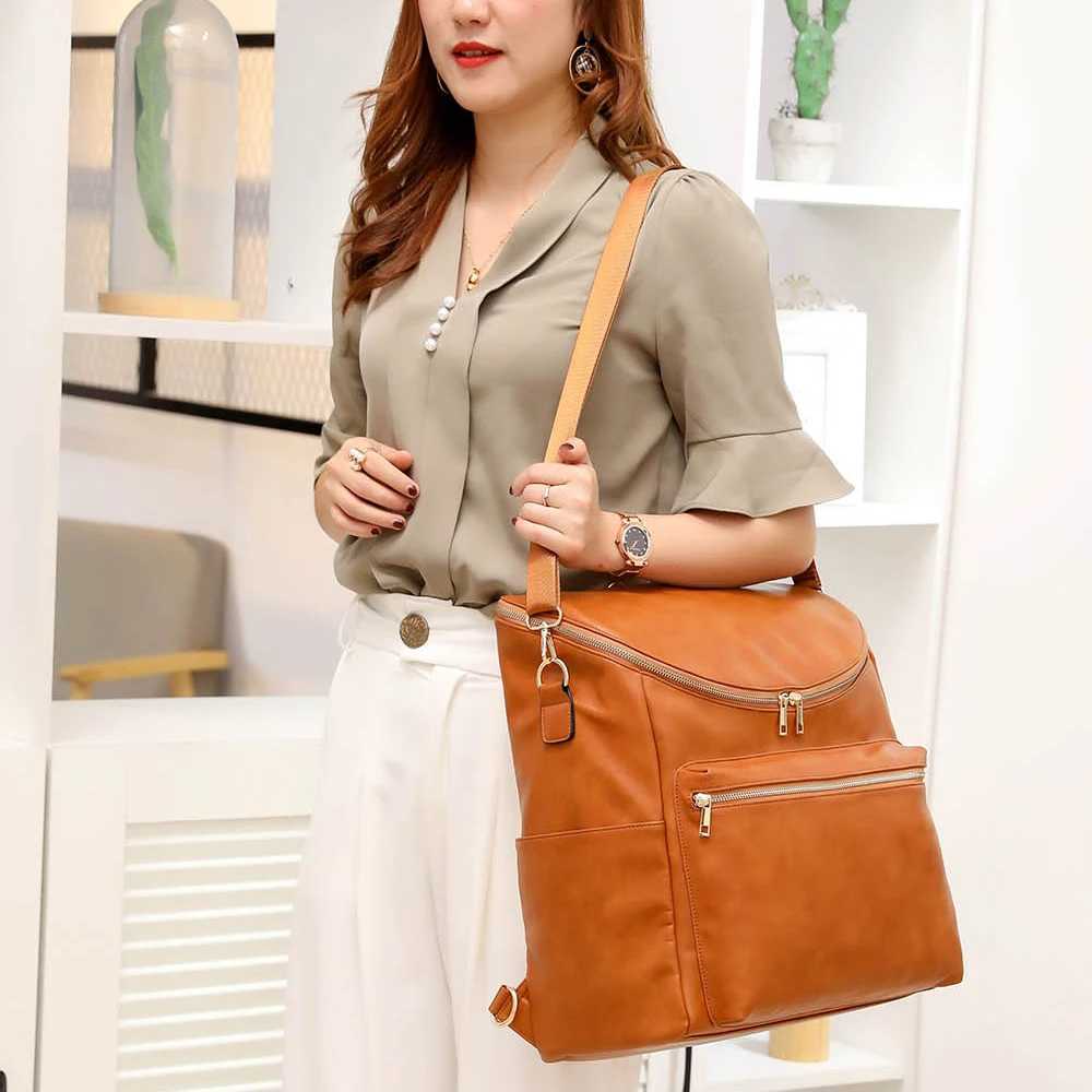 Baby Diaper Backpack Solid PU Leather Mummy Maternity Bag Large Capacity Travel Backpack Cart Bag Belt Replacement Mat X250220