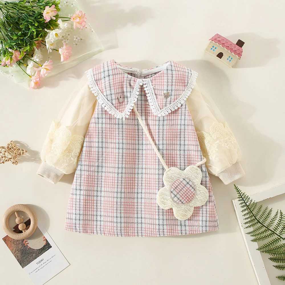 Winter baby girl dress with bubble sleeves lapel solid color pattern fake two-piece+diagonal precious flower sweet princess dress X250220