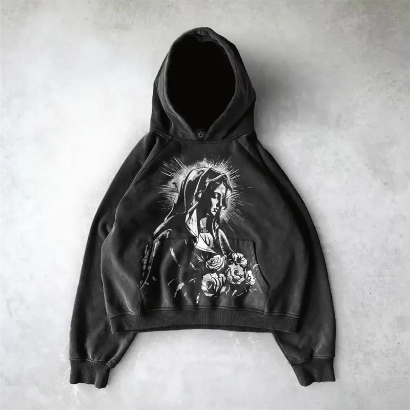 Street Sports Loose High Street Y2k Style Pullover Couple Sports Shirt Knitted Jacket Harajuku Y2k Gothic Pattern Printed Hoodie 250220