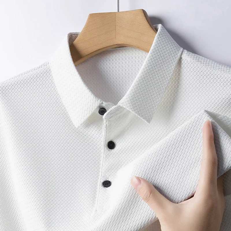 Ice silk summer mens short sleeved polo shirt mens cool polo shirt breathable solid polo shirt lightweight lapel mens shirt W250220