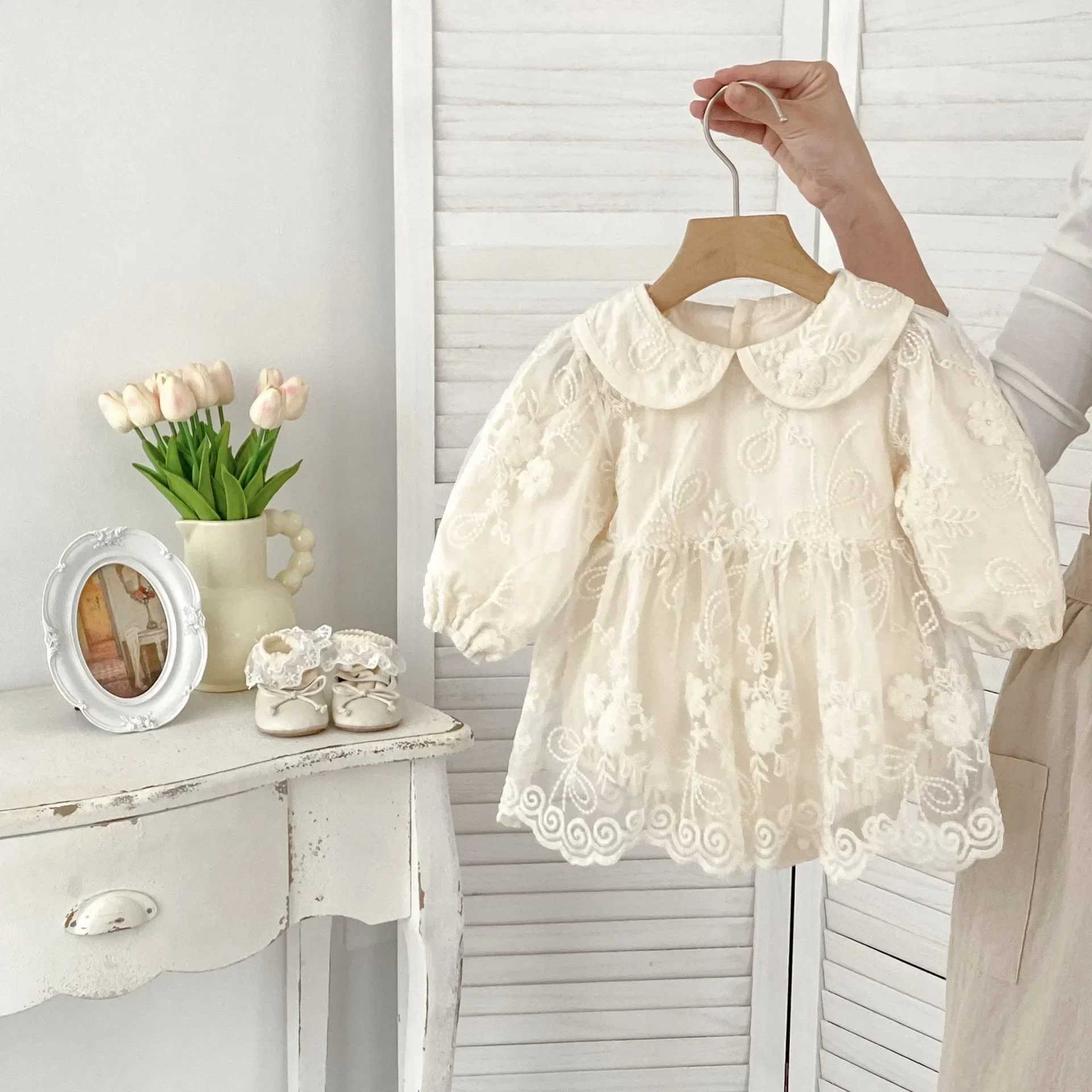 4068-1 Baby Romper Dress 2024 New Autumn Fashion Embroidered Gauze Bag Fart Skirt Baby Girls Princess One Piece Clothes X250220