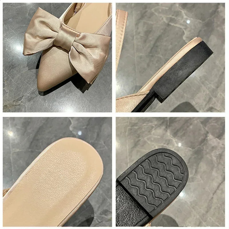 Bao Tou Womens Sandals Fashion Bow Knot Low Boots Pump Womens Silk Sexy Point Sandals De Mujer Womens Shoes 2024 250218