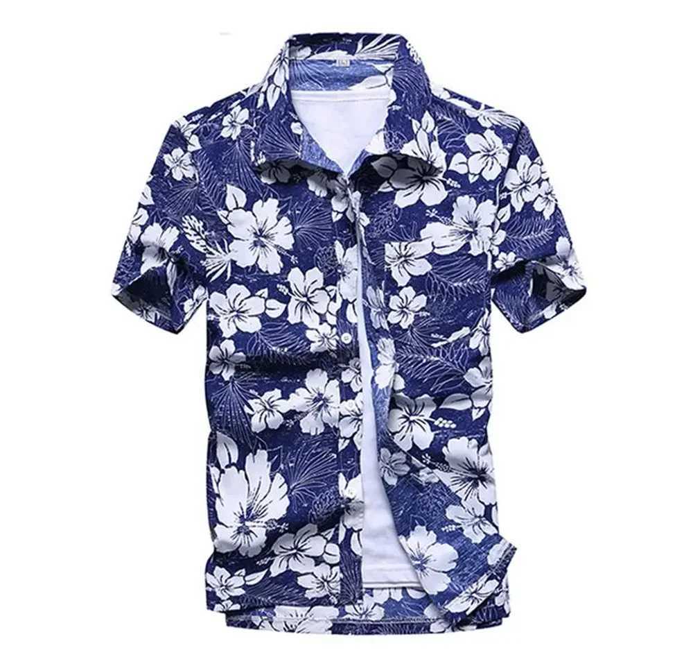 Summer breathable Hawaiian shirt mens coconut tree print short sleeved button down vacation plus size W250220
