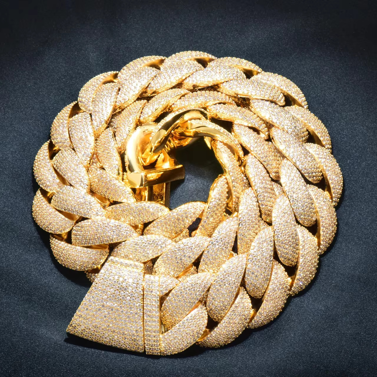 Iced Out Necklace Jewelry Moissanite Heavy Gold Plated 5 Row Dia 22mm Curb Cuban k Chain for Men