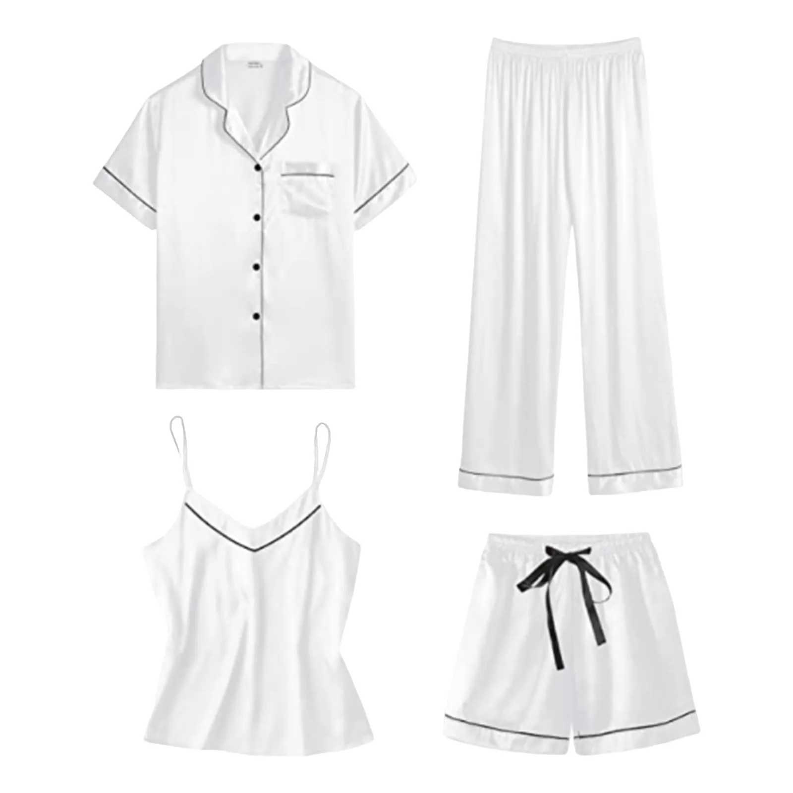 Satin Pyjamas Womens Short 4 Pyjamas Short Sve Spwear And Shorts Set Women Sets Nighties for Teens V Neck Full SlipXJ250220