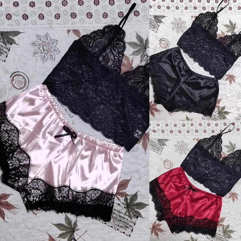 2PCS Womens Lace Spwear Lingerie Tops Shorts Set Babydoll Pajamas NightwearXJ250220
