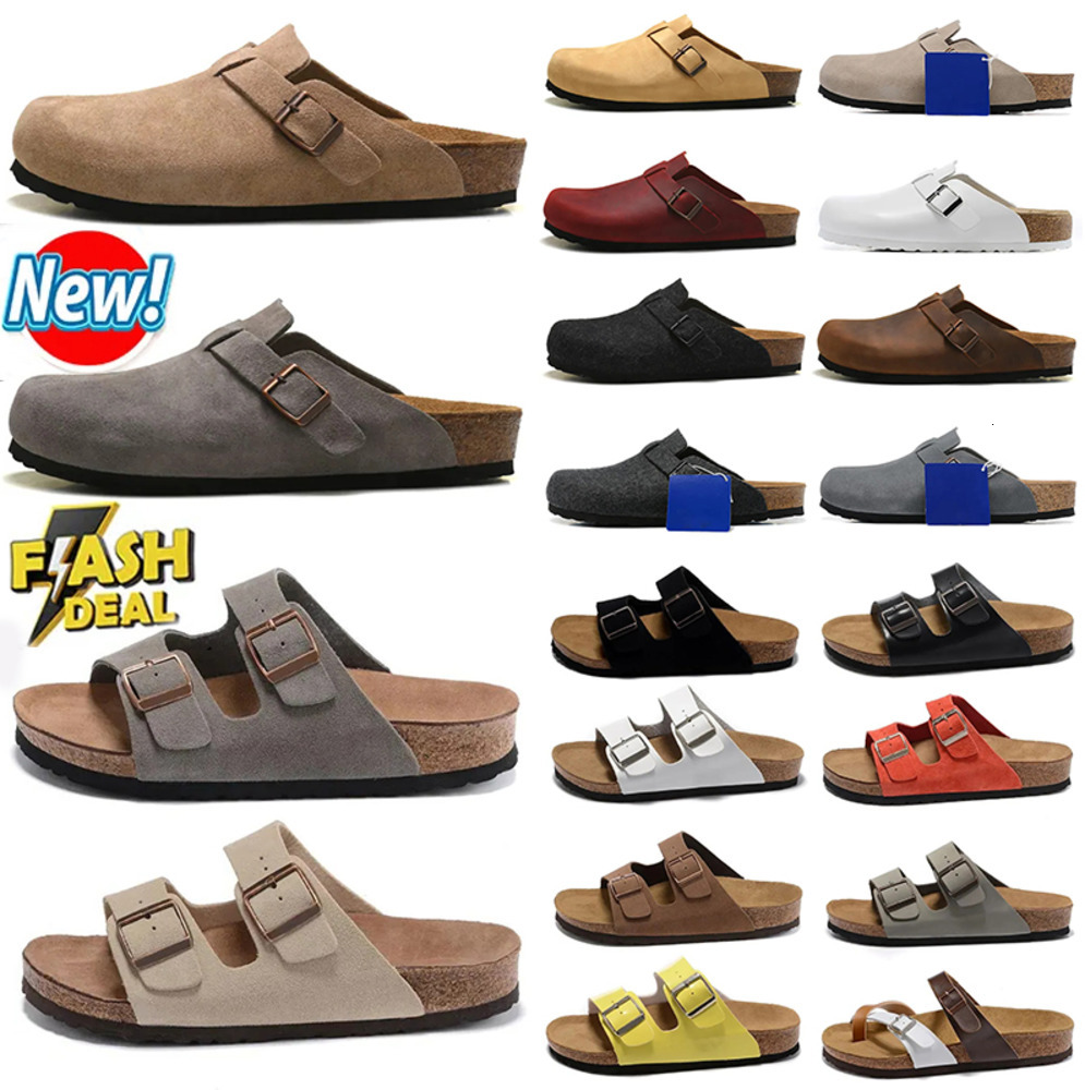 2025 Boston Clogs Designer Sandals burkinstock clogs Slippers Clog Women Mens Suede Shearling Soft Footbed Taupe Head Pull Cork Flat Leather Slides Shoes