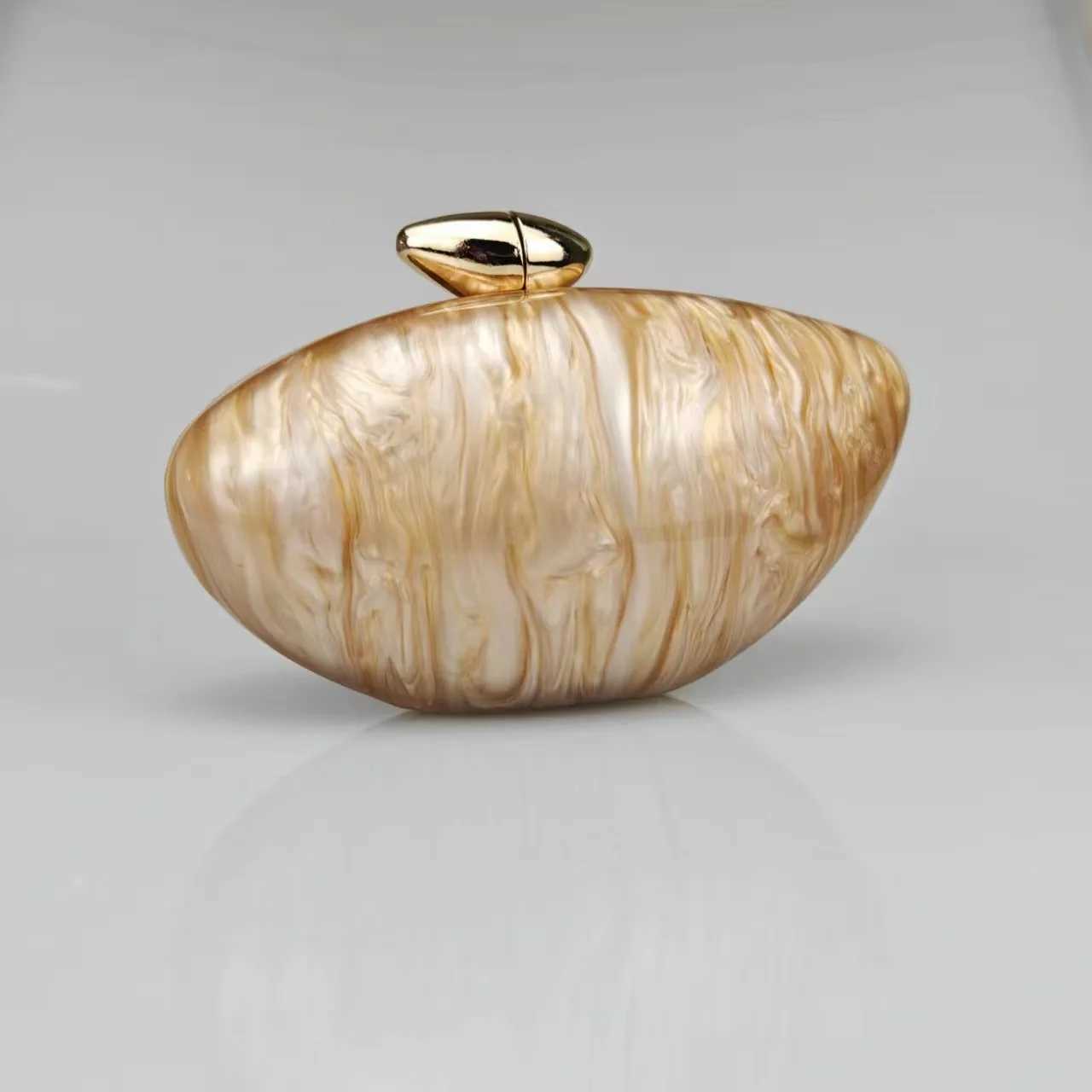 Shell Brand Pearl Brown Marble Acrylic Box Clutches Evening Bag Wedding Party Female Mini Purse Evening Female Bridal Handbag Z250220