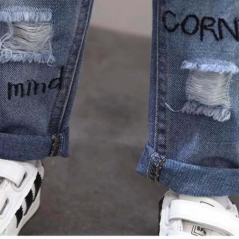 Boys And Girls Torn Jeans For Spring And Autumn 2023 New Childrens Thin Baby Pants For Middle And Young Childrens Pants Kids Z250220