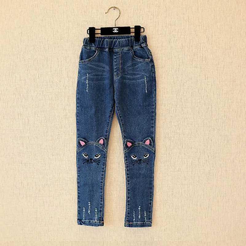 Cute Pattern Kids Jeans Spring Autumn Winter Lovely Cat High Qu Children Pants Casual trousers Baby Girls Jeans Z250220