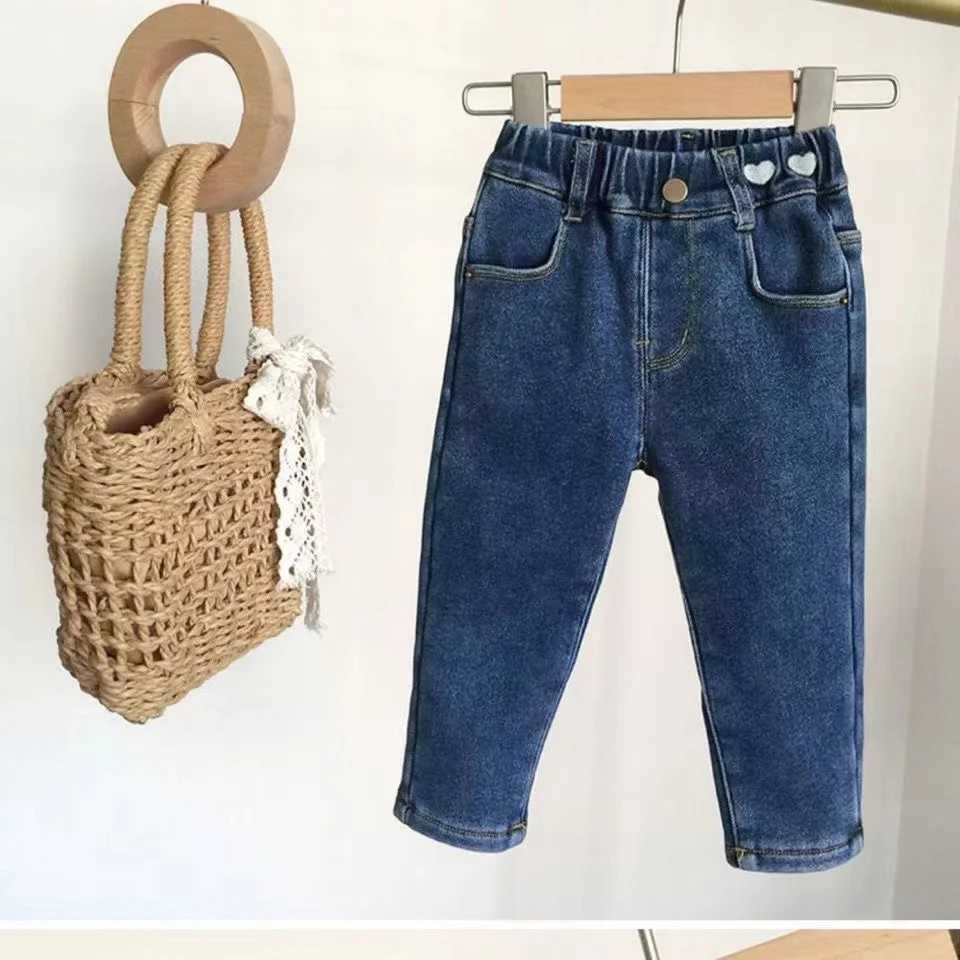 Boys Girls Winter Fleece Velvet Warm Jeans Thick Trousers High Waist Elastic Pants Jean Stretch Pencil Pants Hot Legging 2024 New Z250220