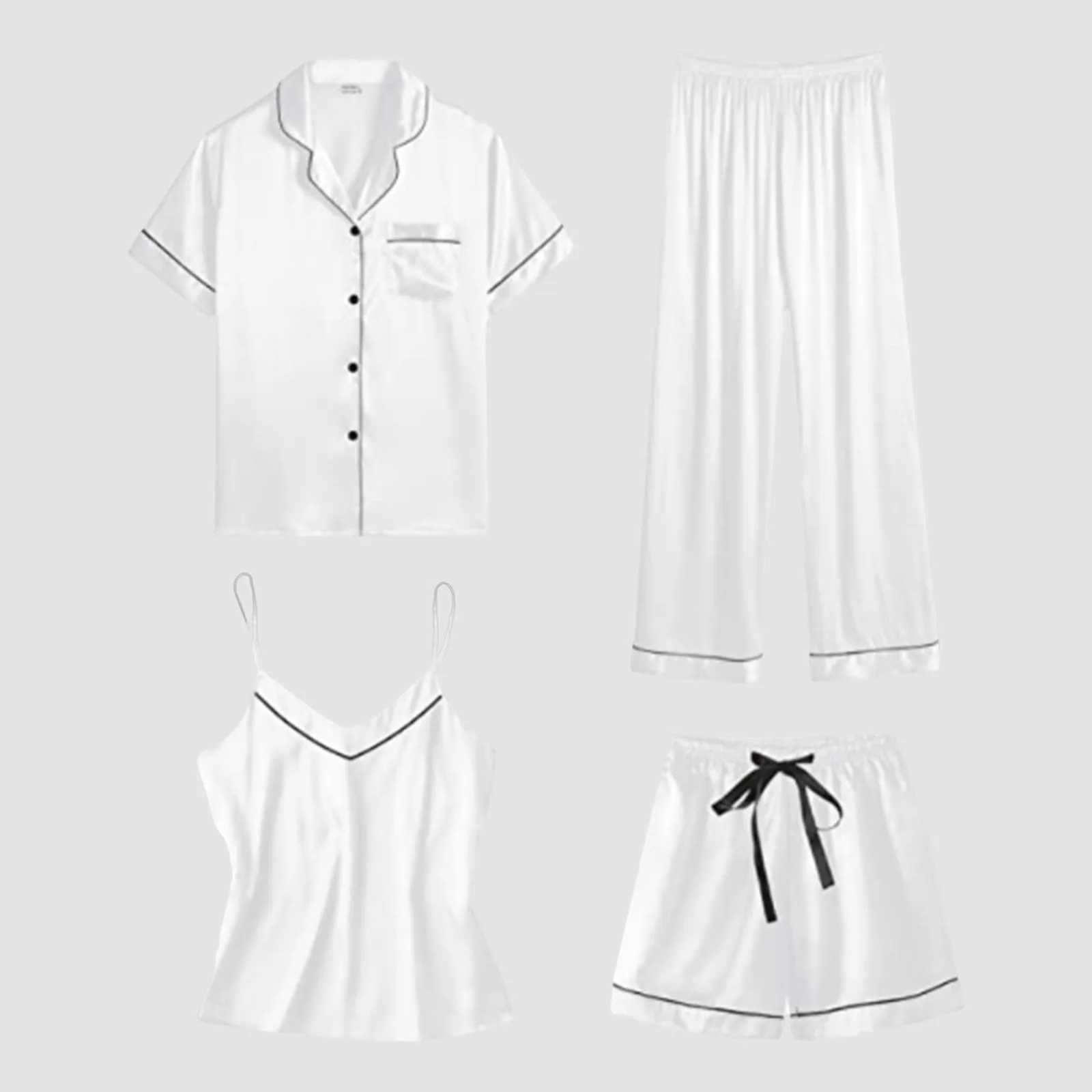 Satin Pyjamas Womens Short 4 Pyjamas Short Sve Spwear And Shorts Set Women Sets Nighties for Teens V Neck Full SlipXJ250220