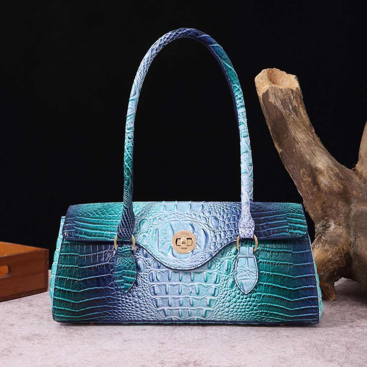 Multicolor Crocodile Pattern Fashion Handheld Stick Bag Large Capacity One Shoulder Underarm Bag Womens Luxury Handbag Z250220