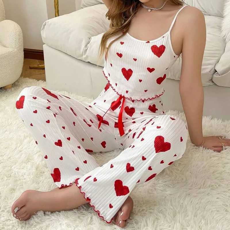 Women Pajamas Plus Size Pajamas Set 2 Piece Short Vest Trouser White Breathable Soft Casual Love Print Body Suit Pijama jerXJ250220