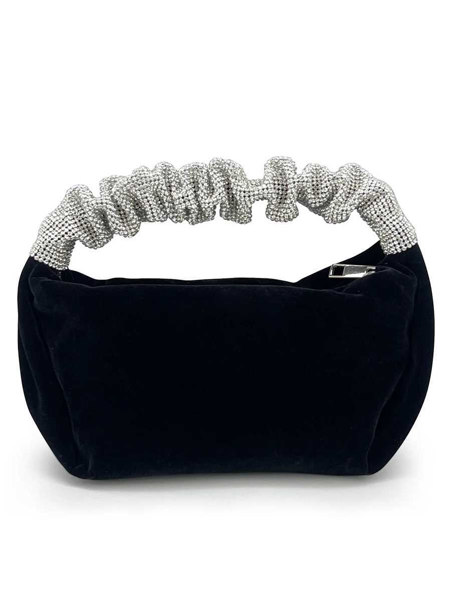 Formal Velvet Evening Clutch For Women Rhinestone Wedding Handbags Stylish Prom Cocktail Party Mini Purse Black Z250220