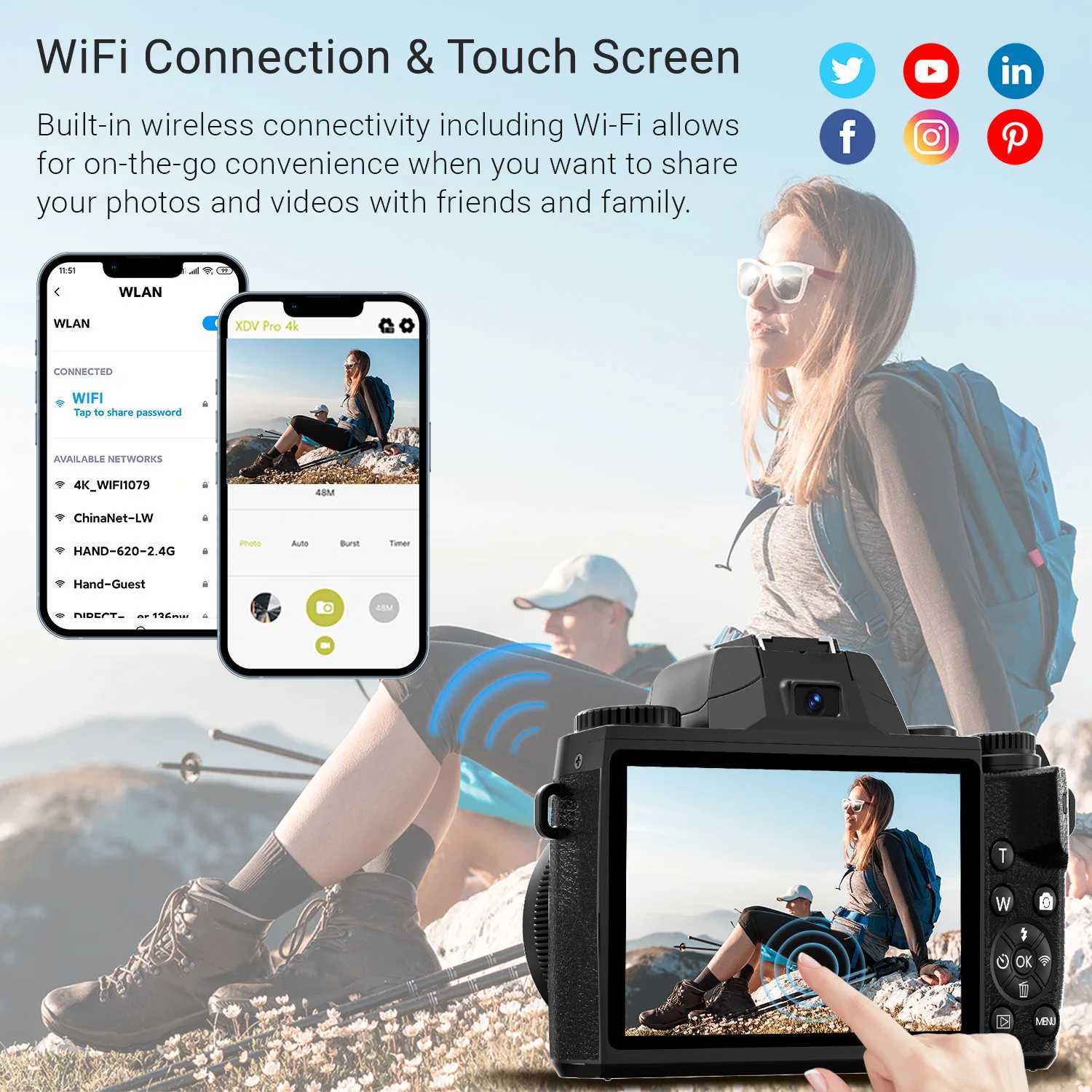 Digital camera for photography 4K 64MP WiFi virtual log camera with flash lens cover front and rear cameras 4-inch touch screen Z250220