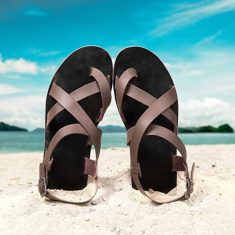 New Arrival Summer Mens Fashion Roman Leather Sandals Belt Design Open toe Sandals Mens Simple Casual Flat Shoes Breathable Sandals T250220