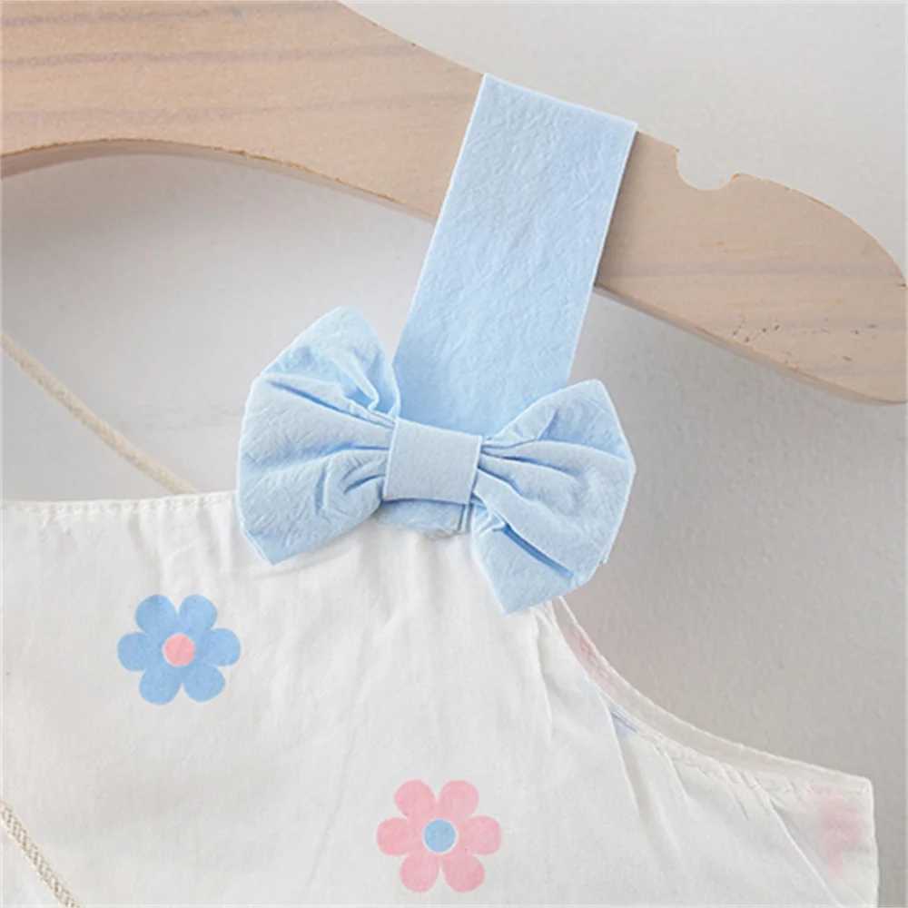 2 pieces/set of baby girls summer sleeveless cute bow childrens dress+floral bag cotton childrens casual dress 1 to 2 pieces X250220