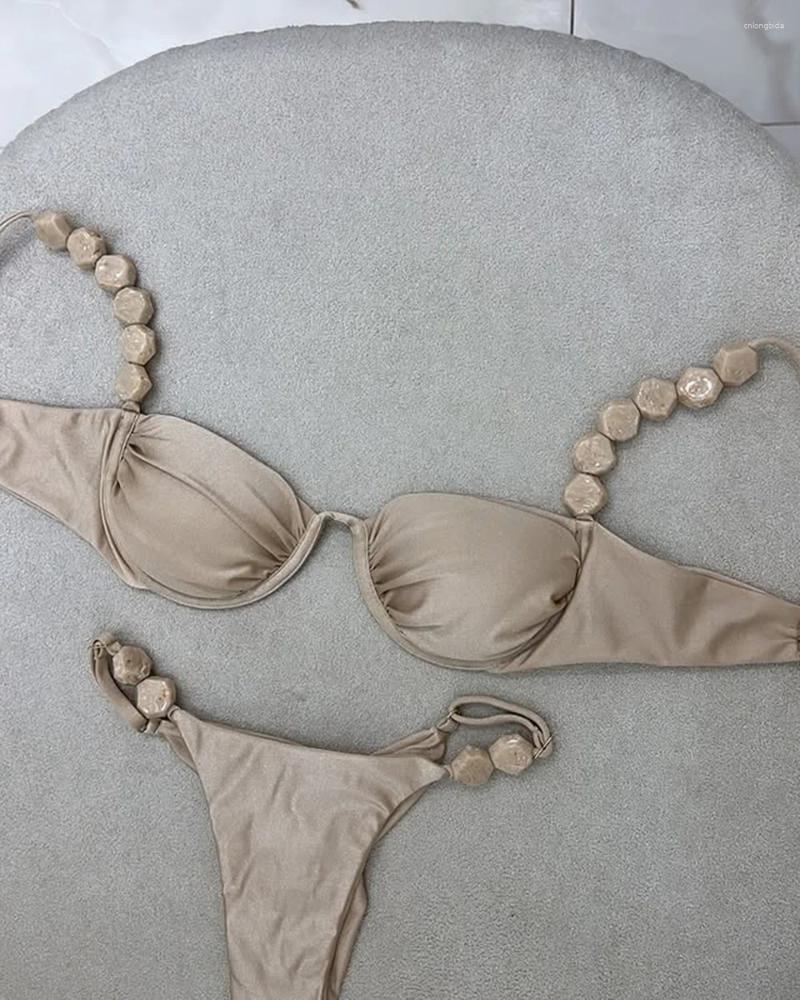 Womens Swimwear 2025 Sexy Bikini Set High Waist Golden Printed Women Push Up Bikinis Swimsuit Female Biquini Bathing Suit