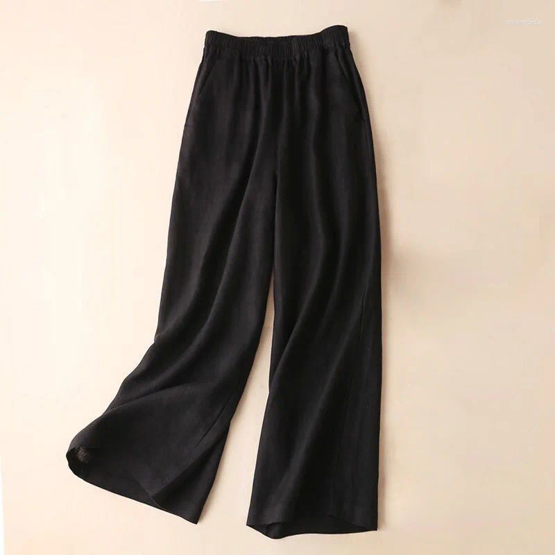Women's Pants Casual Women Summer Loose Cotton Linen Wide Leg Korean Style Solid Color Trousers Woman
