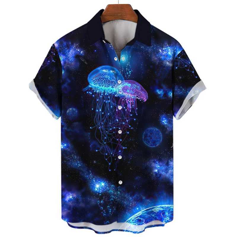 3d Print Shark Jellyfish Hawaiian Shirt For Men Casual Sea Life Animal Pattern Short Sleeve Blouse Summer Fashion Top Shirts W250220