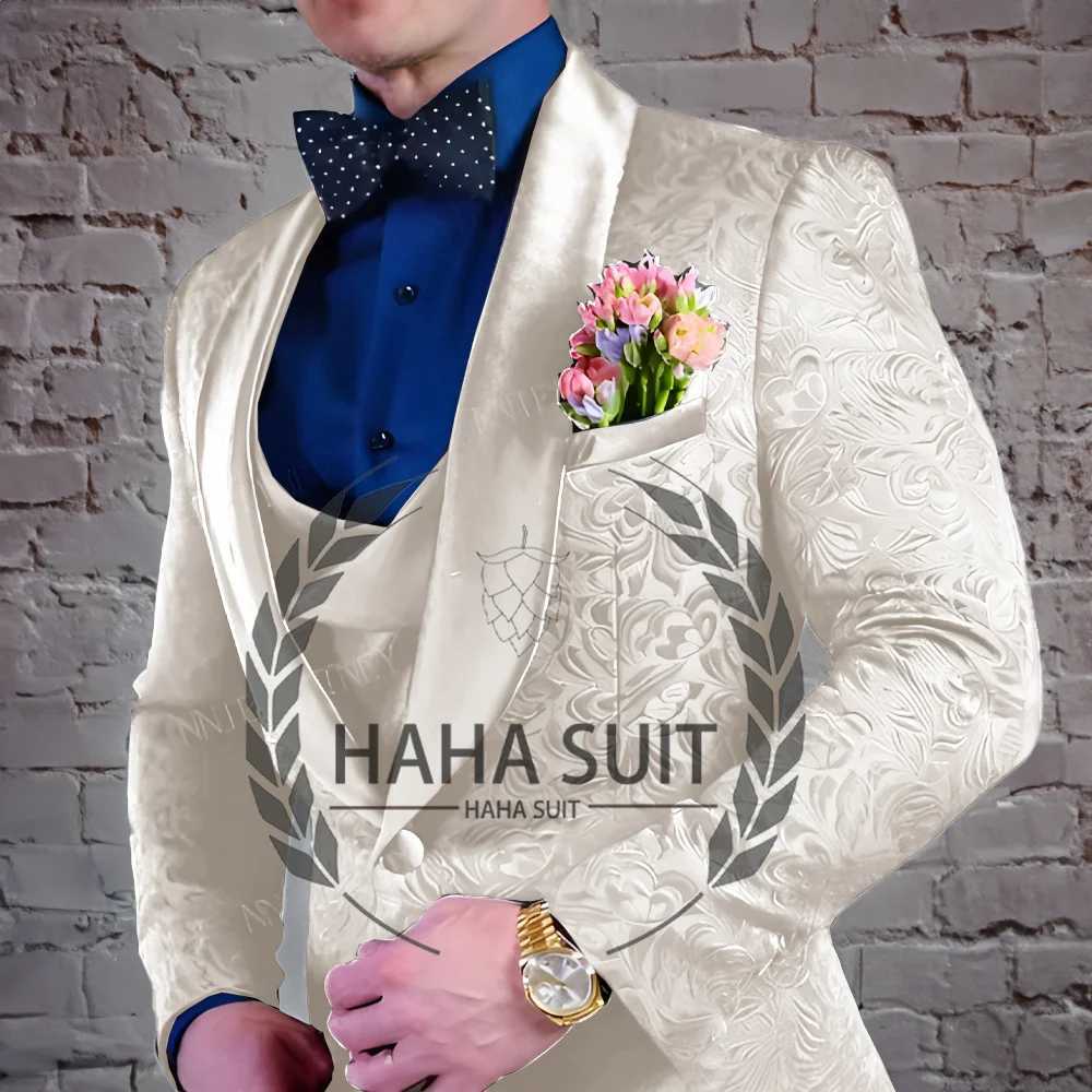 Mens Suit Jacquard Wedding Groom Suits Best Man Dinner Engagement Tuxedo Tailored Clothing X250220