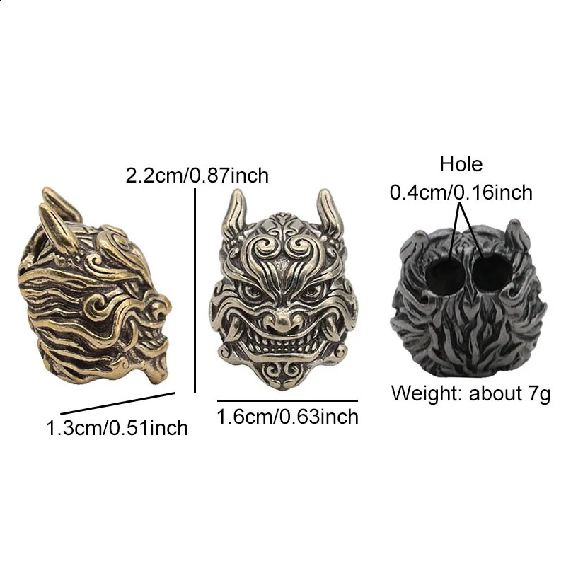 Mahakala Head Sculpture Brass Knife Bead EDC Outdoor DIY Umbrella Rope Accessories Hand Woven Bracelet Pendant 250213