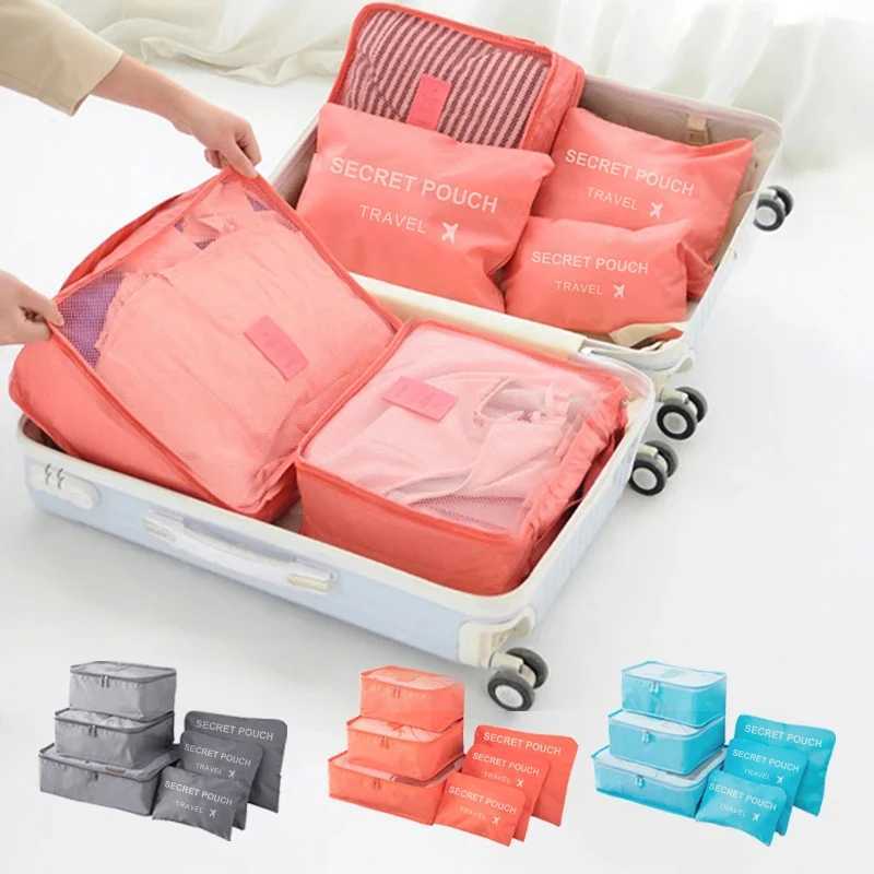6 Pcs/Set Pink/Blue/Grey Travel Storage Bag Large Capacity Waterproof Luggage Clothing Underwear Storage Bag With Zipper X250220